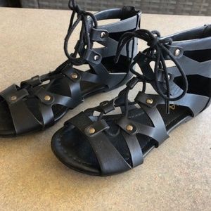 SODA Black Gladiator Flat Sandals Lace Up Back Zip